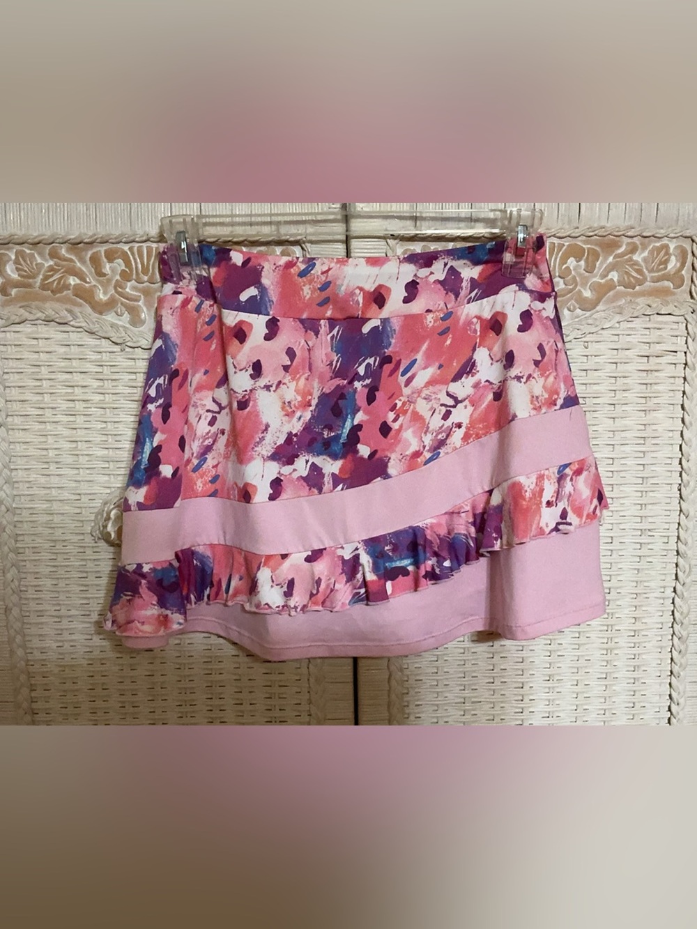 Pink Floral Abstract Ruffle A-Line Skirt